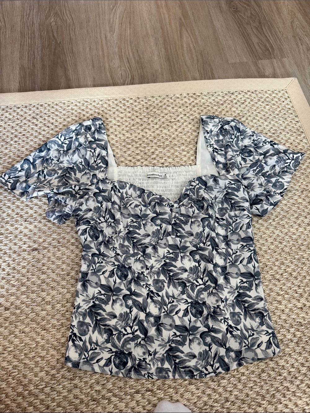 Abercrombie & Fitch Blue and White Floral Smocked Square-Neck Top